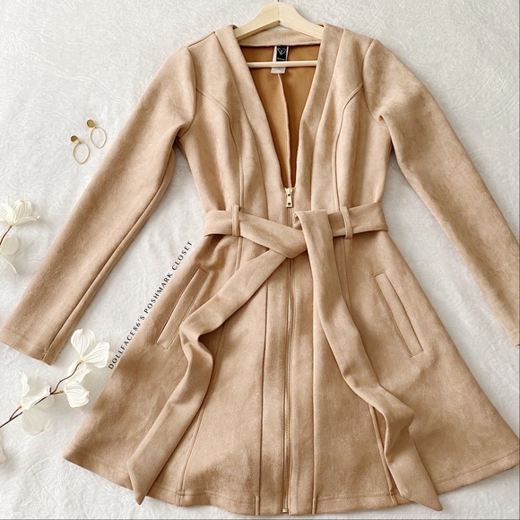 Windsor Jackets & Blazers - Windsor Faux Suede Long Jacket With Belt